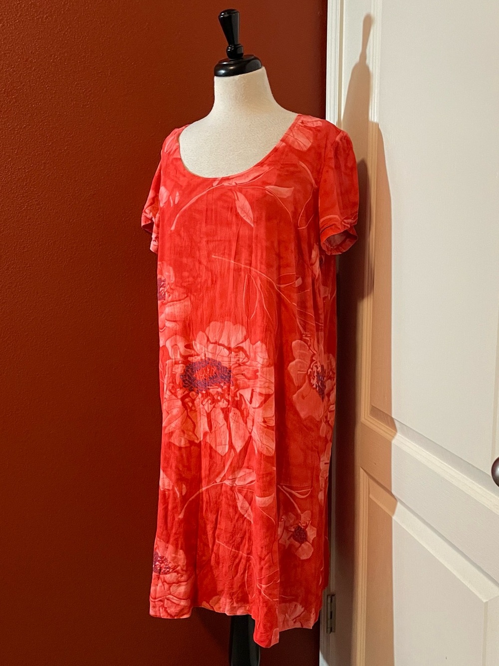 Jams World Red Floral Short Sleeve Shift Dress